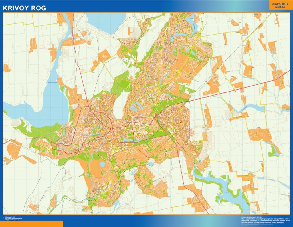 Mapa de Krivoy Rog en Ucrania plastificado | Mapas para México, USA y