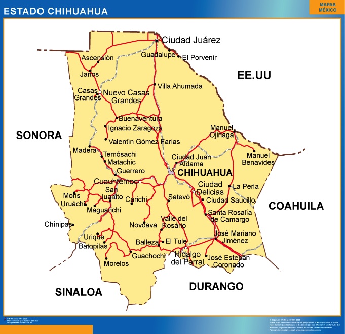 Mapa Estado Chihuahua | Mapas para México, USA y Canada de pared murales