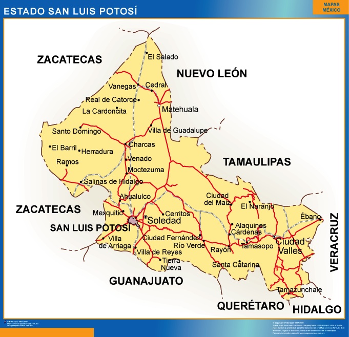 Mapa Estado San Luis Potosí | Mapas para México, USA y Canada de pared