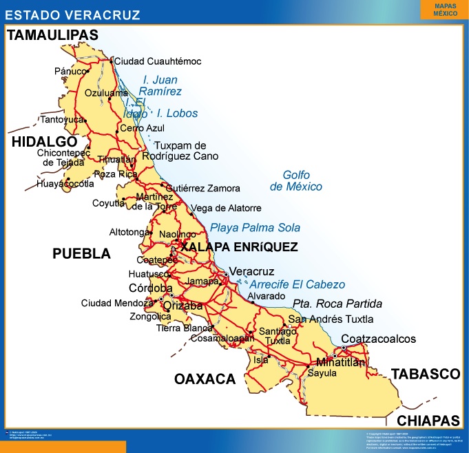 Mapa Estado Veracruz | Mapas para México, USA y Canada de ...